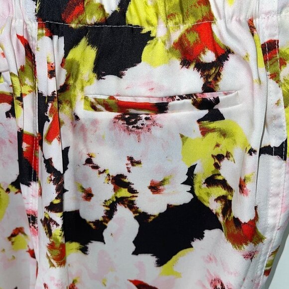 DKNY Jumpsuit Womens Size 2 Floral Print Zip Front V Neck Pockets Elastic Waist - Picture 10 of 14